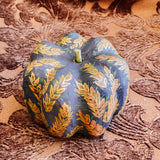 Small Paper Maché Pumpkin  - Hand Painted Brown Orange Sprig - 3.75" x 4.25"