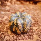 Small Paper Maché Pumpkin  - Hand Painted Brown Orange Sprig - 3.75" x 4.25"
