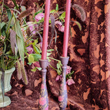 Candlestick Set - Hand Painted Vintage Roses with Garnet Candles