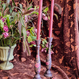 Candlestick Set - Hand Painted Vintage Roses with Garnet Candles