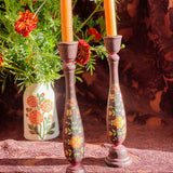 Candlestick Set - Hand Painted Autumn Spice with Marigold Candles
