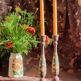 Candlestick Set - Hand Painted Autumn Spice with Marigold Candles