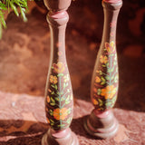 Candlestick Set - Hand Painted Autumn Spice with Marigold Candles