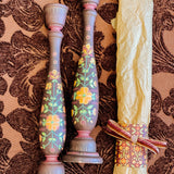 Candlestick Set - Hand Painted Autumn Spice with Marigold Candles