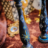 Candlestick Set - Hand Painted Midnight Protection with Black Candles