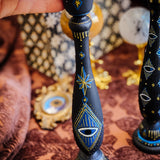 Candlestick Set - Hand Painted Midnight Protection with Black Candles