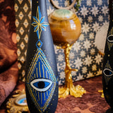 Candlestick Set - Hand Painted Midnight Protection with Black Candles