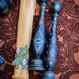 Candlestick Set - Hand Painted Midnight Protection with Black Candles