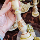 Candlestick Set - Hand Painted Cream Metallic with Natural Candles