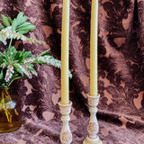 Candlestick Set - Hand Painted Cream Metallic with Natural Candles