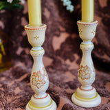 Candlestick Set - Hand Painted Cream Metallic with Natural Candles