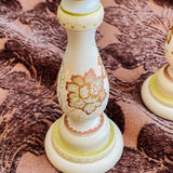 Candlestick Set - Hand Painted Cream Metallic with Natural Candles