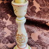 Candlestick Set - Hand Painted Cream Metallic with Natural Candles