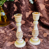Candlestick Set - Hand Painted Cream Metallic with Natural Candles