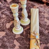 Candlestick Set - Hand Painted Cream Metallic with Natural Candles