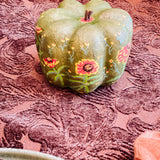 Small Paper Maché Pumpkin  - Hand Painted Green Zinnia - 3.75" x 4.25"