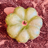 Small Paper Maché Pumpkin  - Hand Painted Green Zinnia - 3.75" x 4.25"