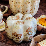 Small Paper Maché Pumpkin  - Hand Painted Cream Metallic - 3.75" x 4.25"