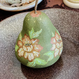 Paper Maché Pair of Pears  - Hand Painted Green Metallic Floral - 3.5" x 2.875"