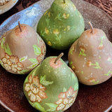 Paper Maché Pair of Pears  - Hand Painted Brown Metallic Floral - 3.5" x 2.875"