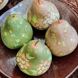 Paper Maché Pair of Pears  - Hand Painted Brown Metallic Floral - 3.5" x 2.875"