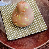 Paper Maché Pair of Pears  - Hand Painted Brown Metallic Floral - 3.5" x 2.875"