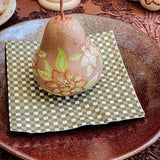 Paper Maché Pair of Pears  - Hand Painted Brown Metallic Floral - 3.5" x 2.875"
