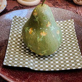 Paper Maché Pair of Pears  - Hand Painted Green Metallic Floral - 3.5" x 2.875"
