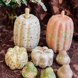 Large Paper Maché Pumpkin  - Hand Painted Cream Metallic - 10" x 6"
