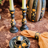 Large Paper Maché Pumpkin  - Hand Painted Black and Orange