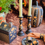 Large Paper Maché Pumpkin  - Hand Painted Black and Orange