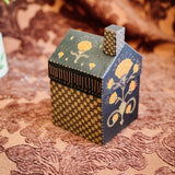 Paper Maché House-Shaped Box  - Hand Painted Black and Orange