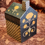 Paper Maché House-Shaped Box  - Hand Painted Black and Orange