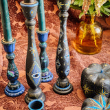 Candlestick Set - Hand Painted Midnight Protection with Black Candles