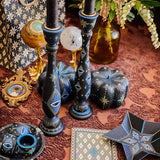 Candlestick Set - Hand Painted Midnight Protection with Black Candles