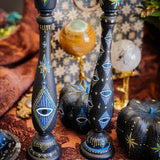 Candlestick Set - Hand Painted Midnight Protection with Black Candles