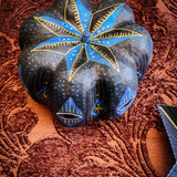 Small Paper Maché Pumpkin  - Hand Painted Midnight Protection - 3.75" x 4.25"