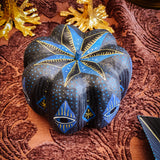 Small Paper Maché Pumpkin  - Hand Painted Midnight Protection - 3.75" x 4.25"