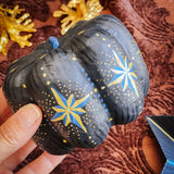 Small Paper Maché Pumpkin  - Hand Painted Midnight Stars - 3.75" x 4.25"