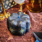 Small Paper Maché Pumpkin  - Hand Painted Midnight Stars - 3.75" x 4.25"