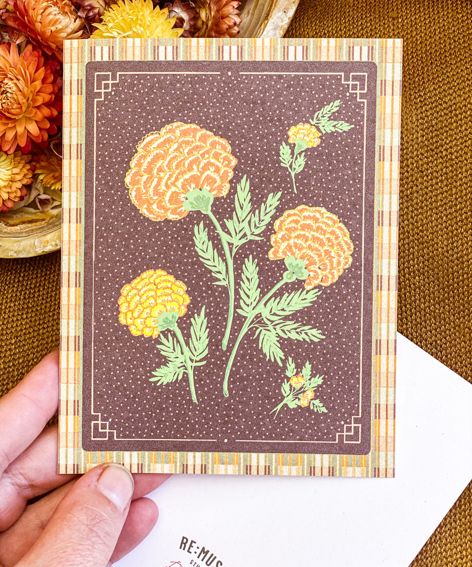 Knit Marigolds A2 Greeting Card