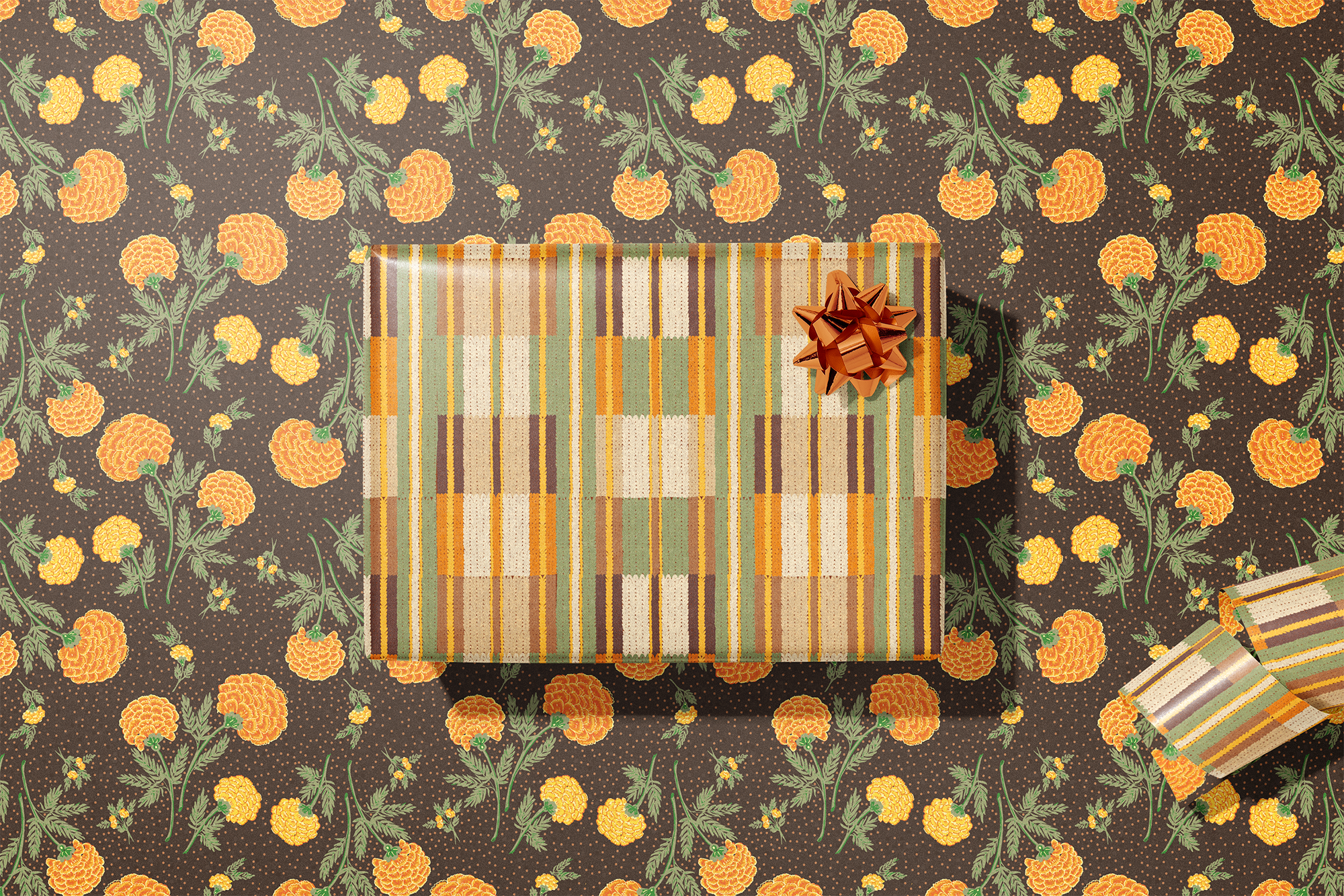 Knit Marigolds Gift Wrap Sheet - Double Sided