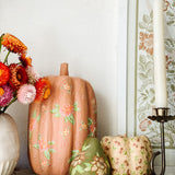 Small Paper Maché Pumpkin  - Hand Painted Custard Metallic - 3.75" x 4.25"
