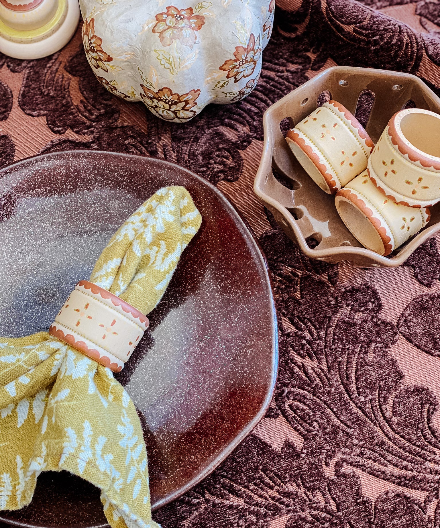 Napkin Ring Set - Hand Painted Cream Metallic
