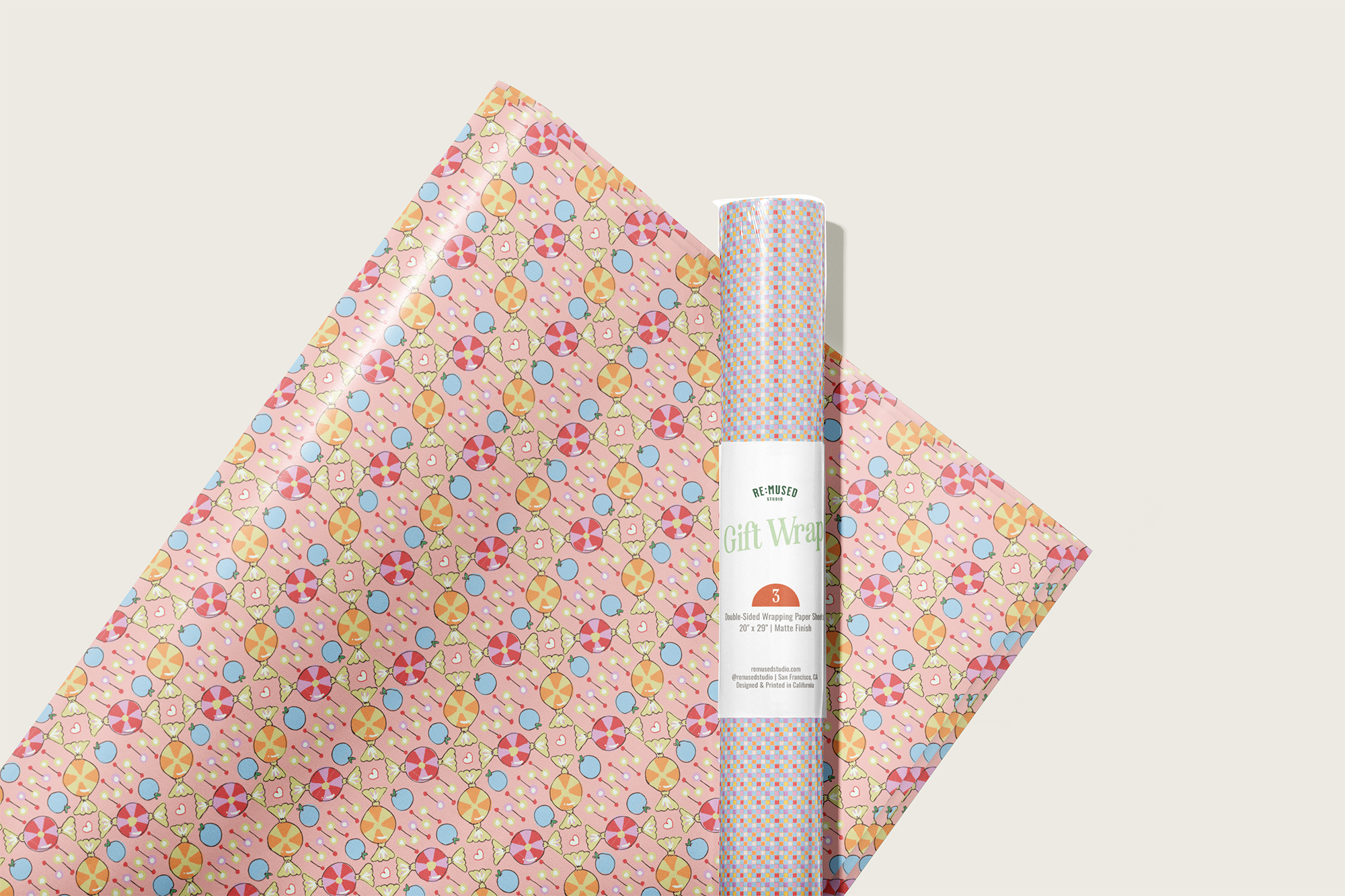 Sweet Check Gift Wrap Sheet - Double Sided