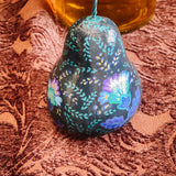 Paper Maché Pair of Pears  - Hand Painted Teal Floral Sprig- 3.5" x 2.875"