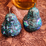 Paper Maché Pair of Pears  - Hand Painted Teal Floral Sprig- 3.5" x 2.875"