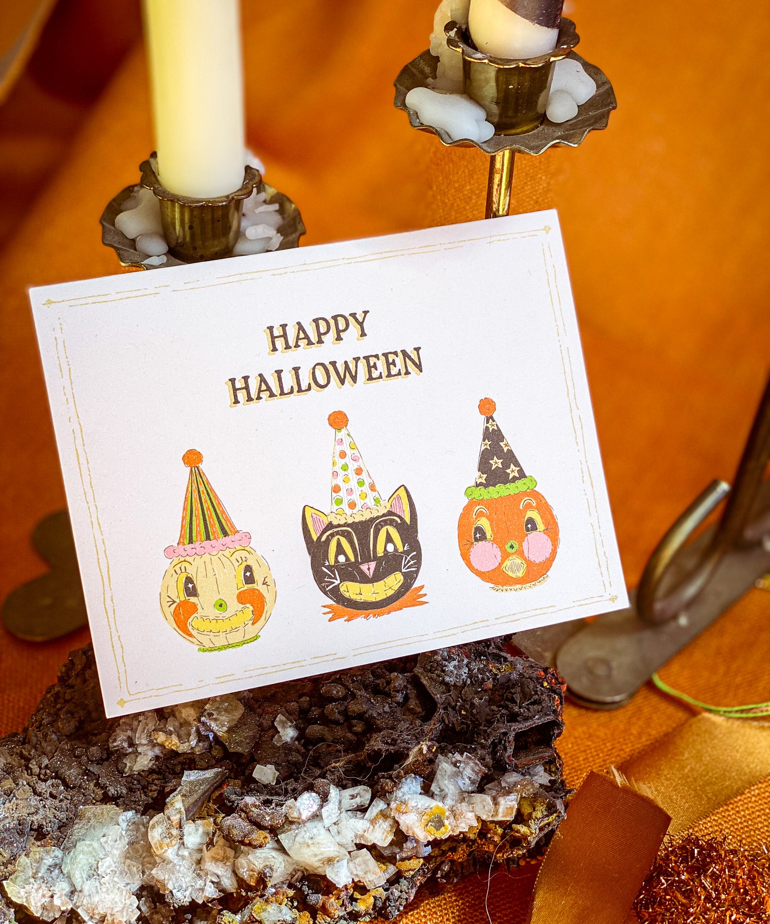 Vintage Pumpkin Heads A2 Halloween Greeting Card