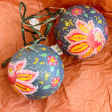 Ball Ornament Blue Jumbo Floral (1/2)