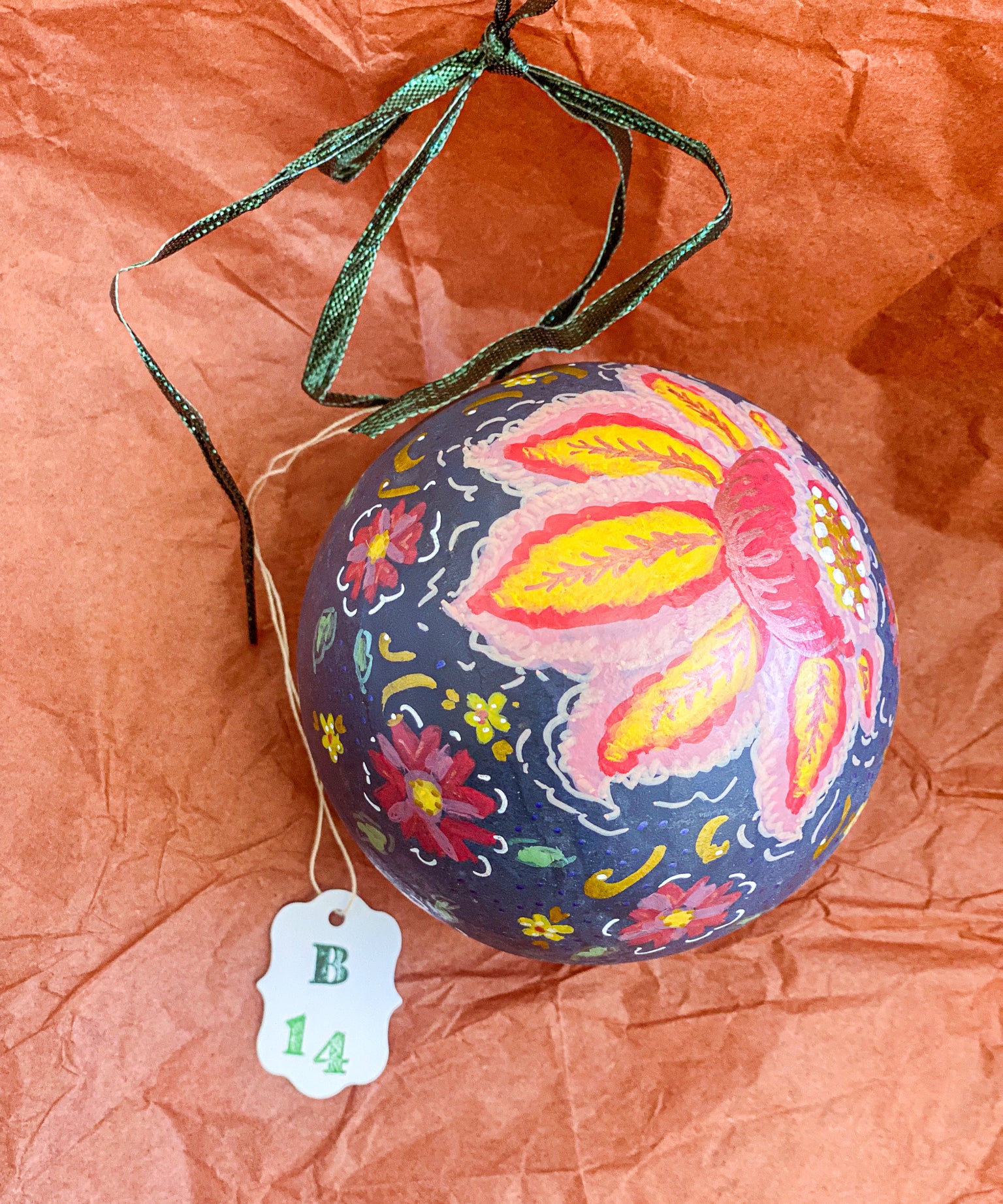 Ball Ornament Blue Jumbo Floral (1/2)